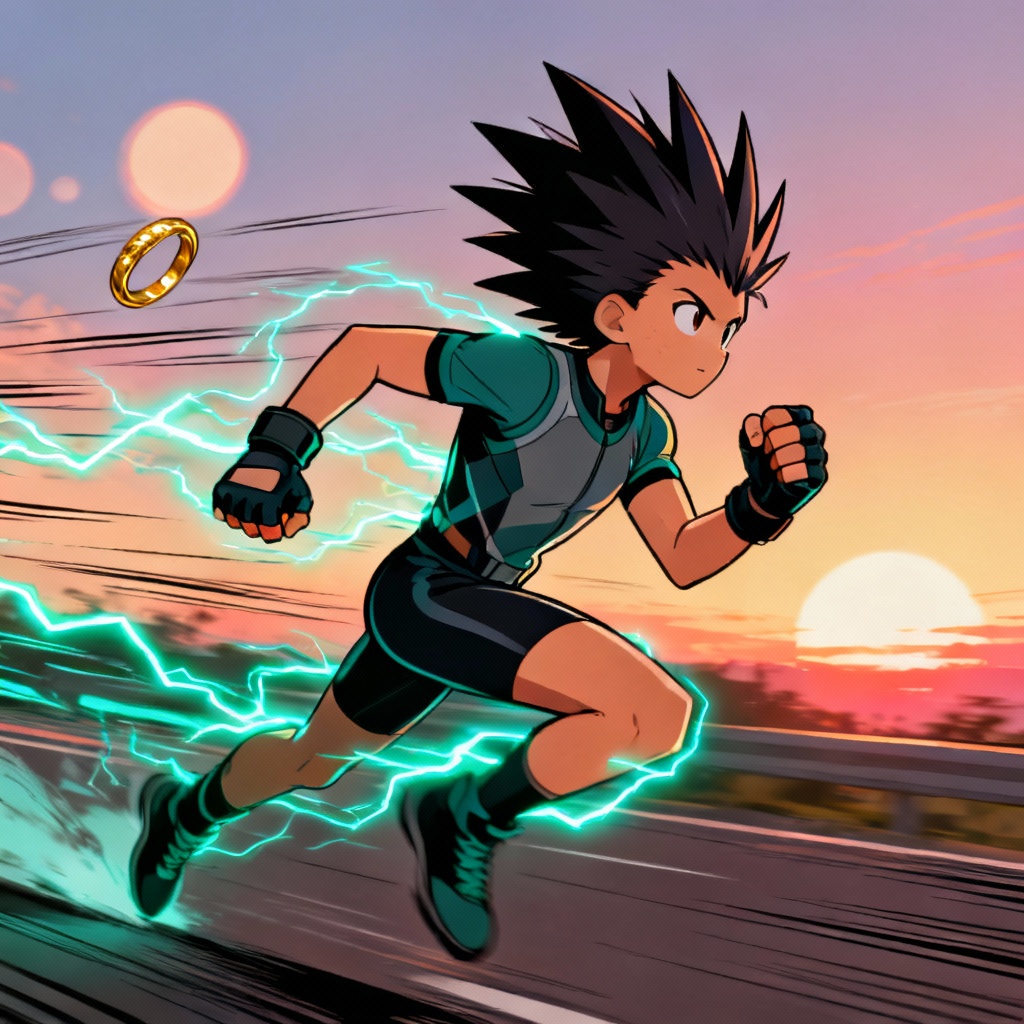 AI Sonic OC electric speedster running with teal sparks