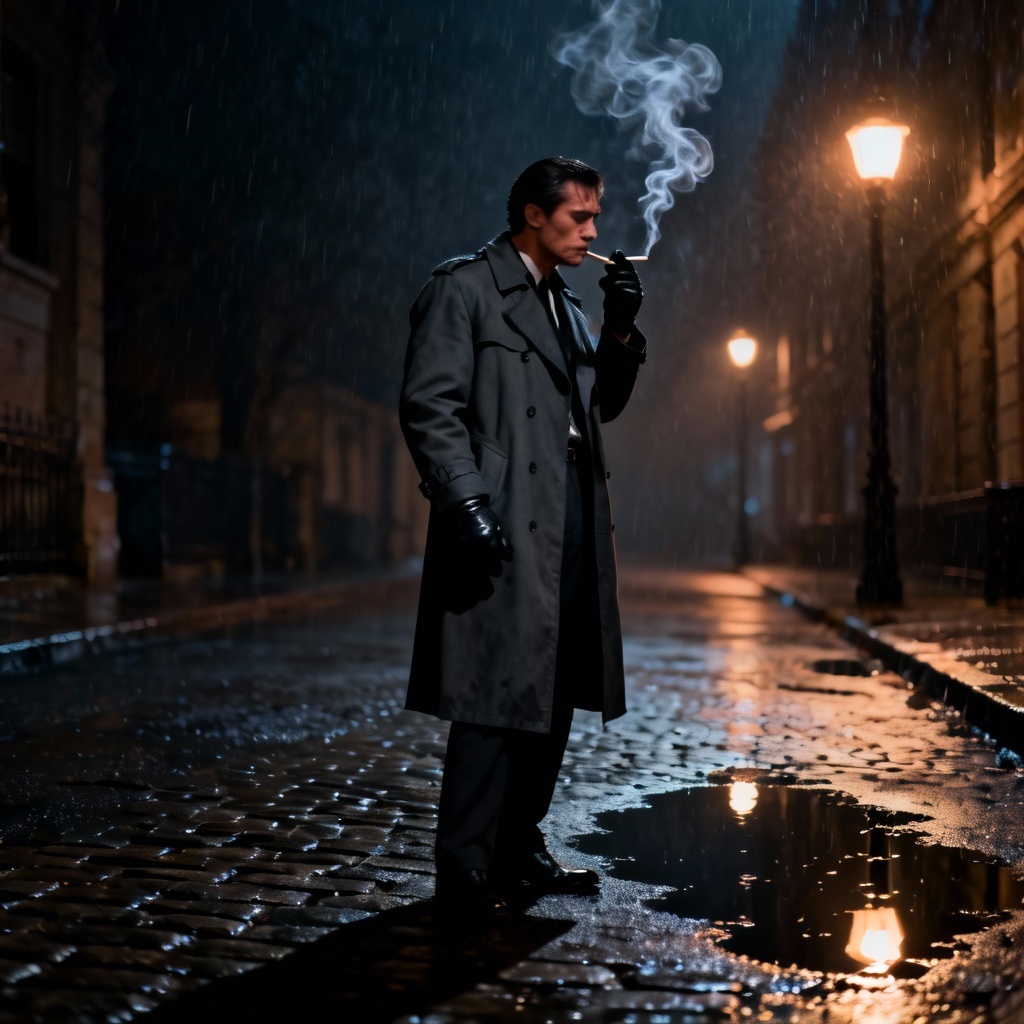 Film noir bad boy in trench coat