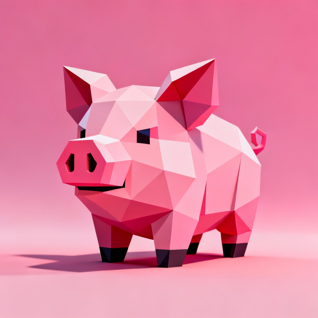 AI 3D low-poly pig mascot with studio lighting