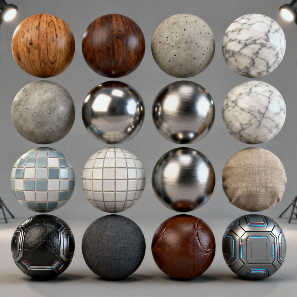 AI generated PBR material spheres grid preview