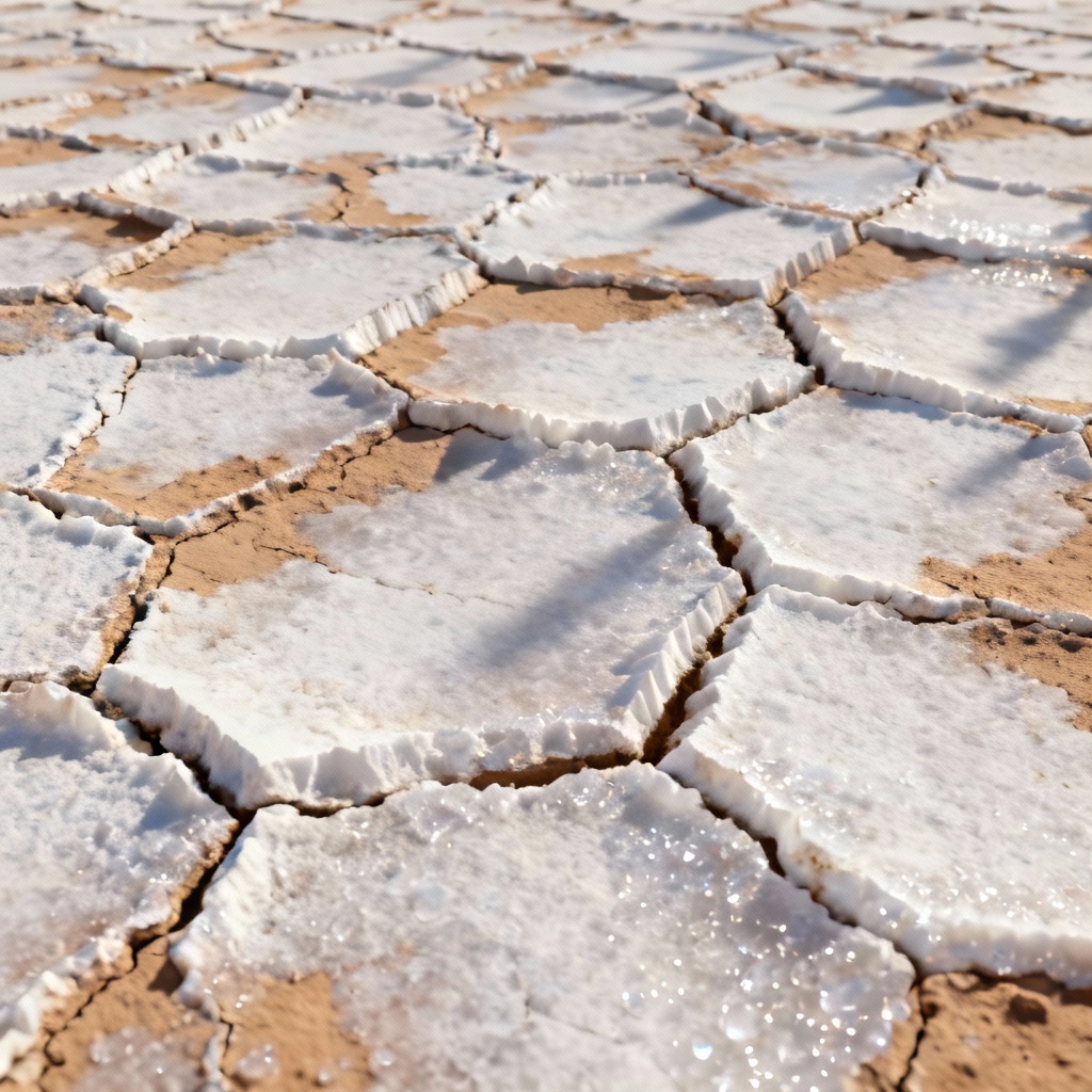 Macro cracked salt flat with polygon patterns