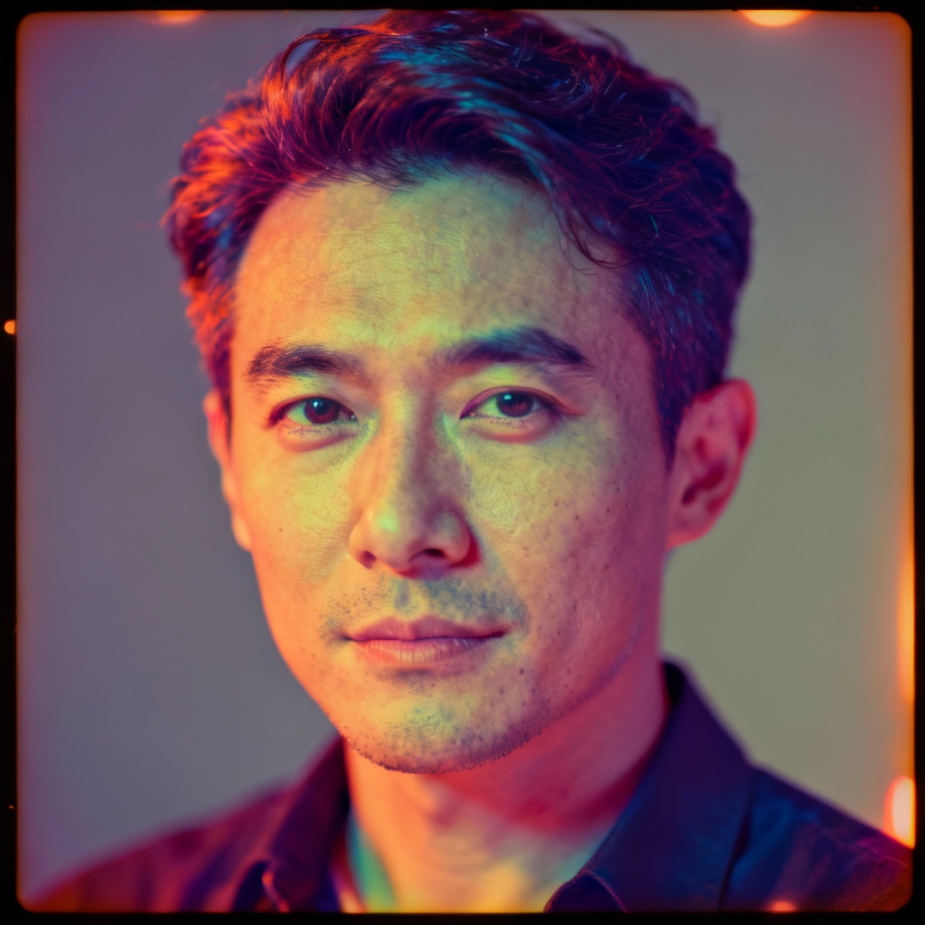 AI image color inverter on a studio portrait creating a film negative look