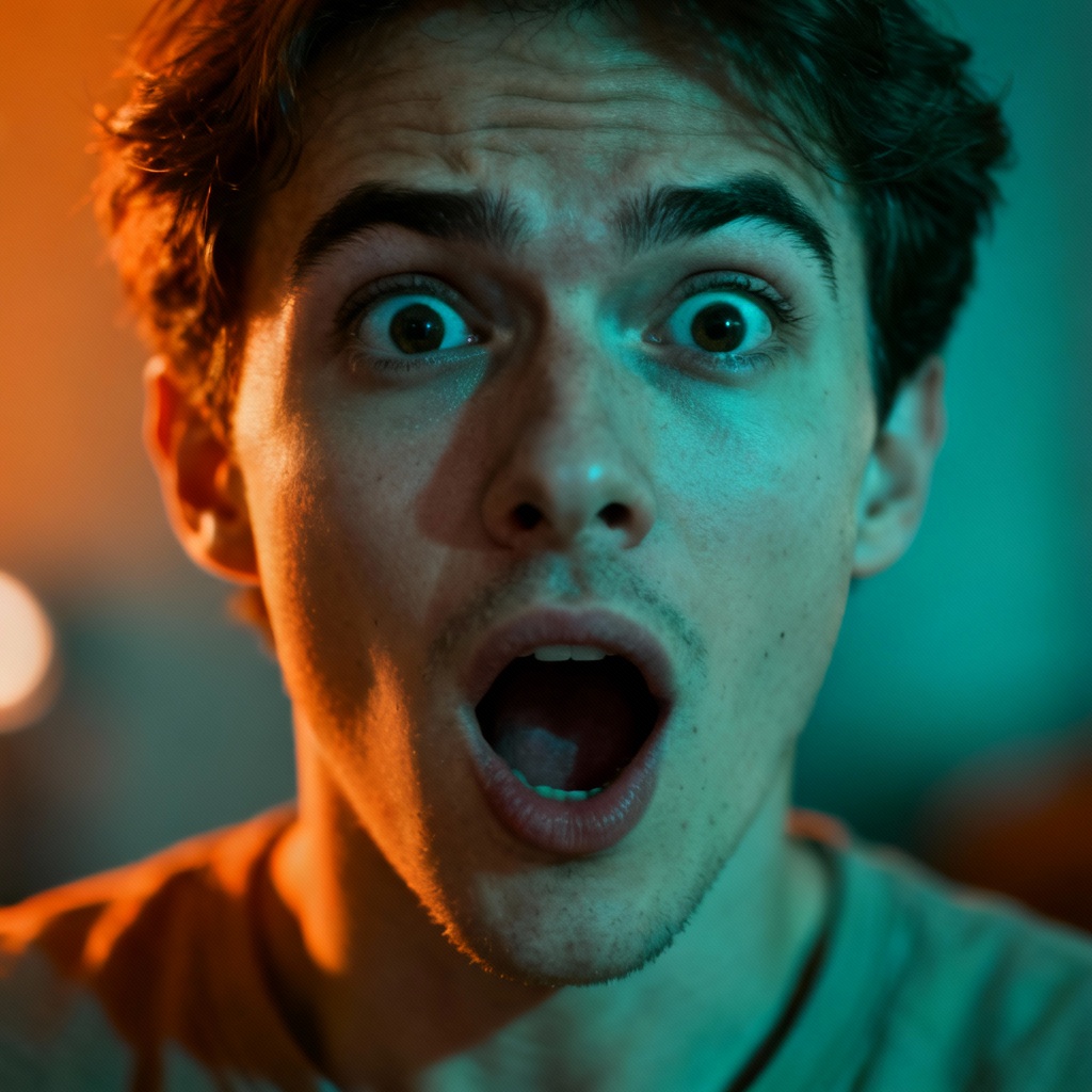 AI portrait with surprised facial expression