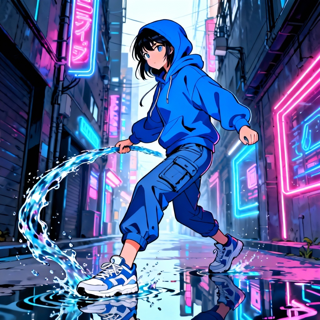 AI Katara Avatar in modern streetwear bending water