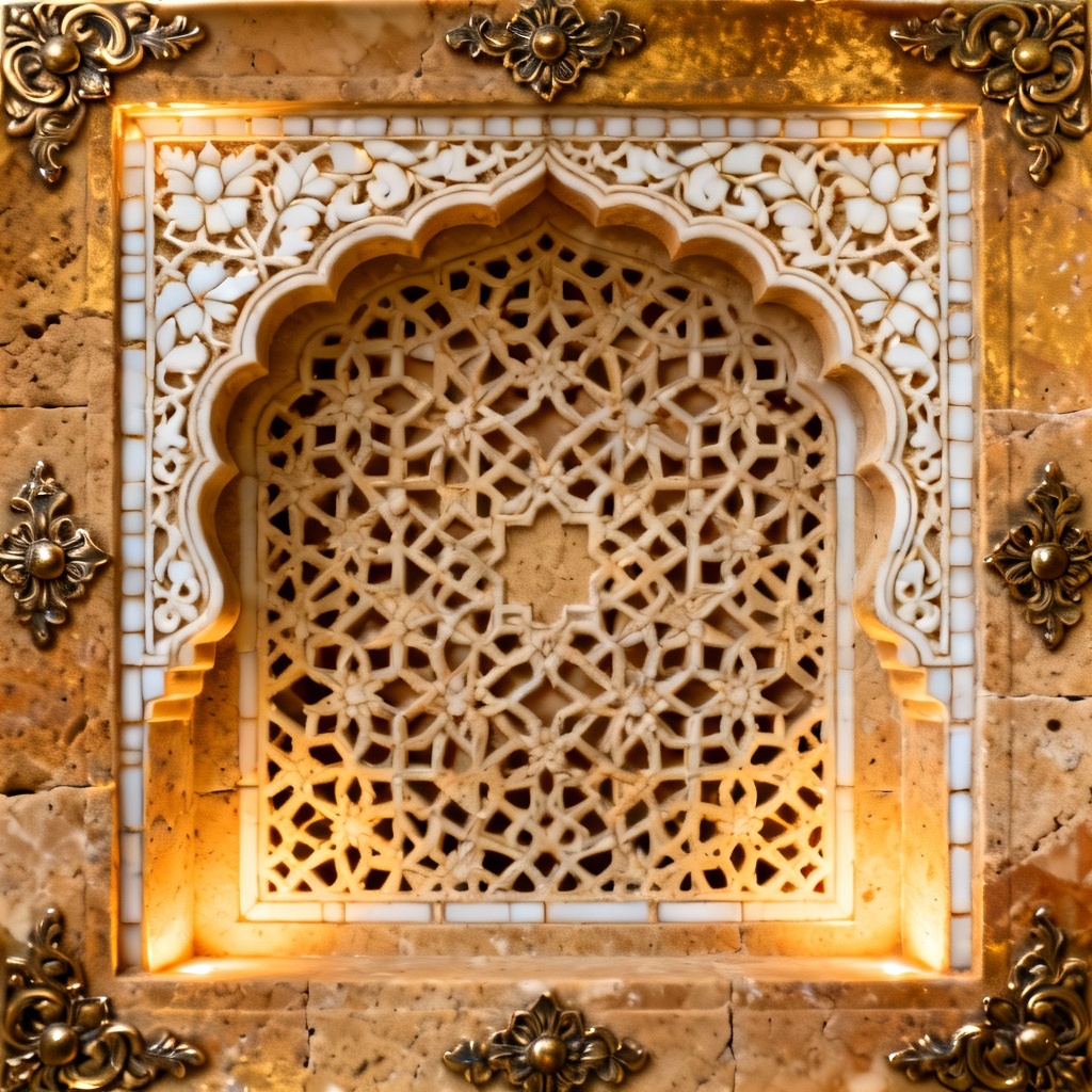 AI Mughal ornate arch filigree panel