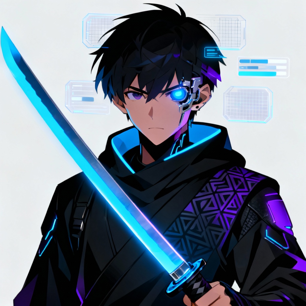 Cyber ninja VTuber avatar with neon katana