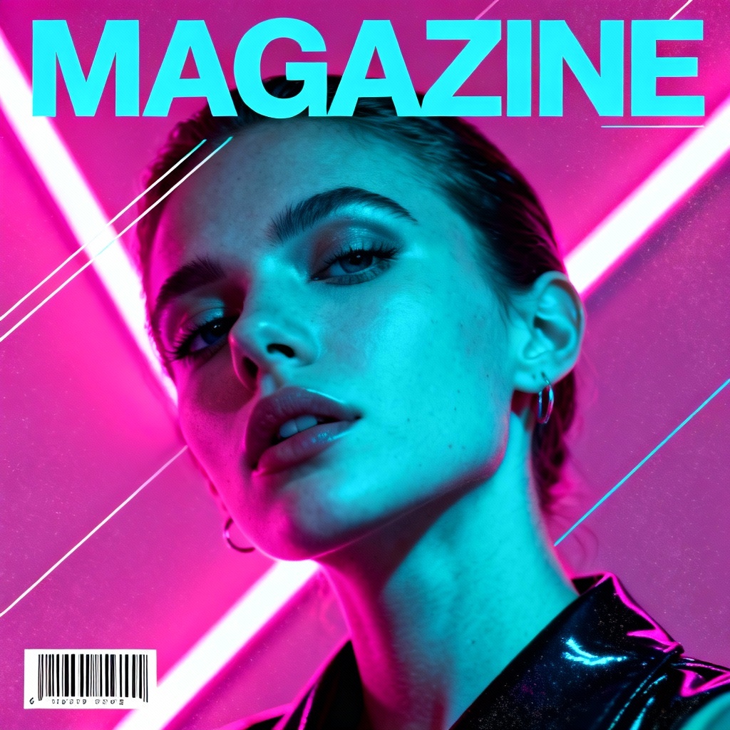 AI fashion magazine cover with neon typography