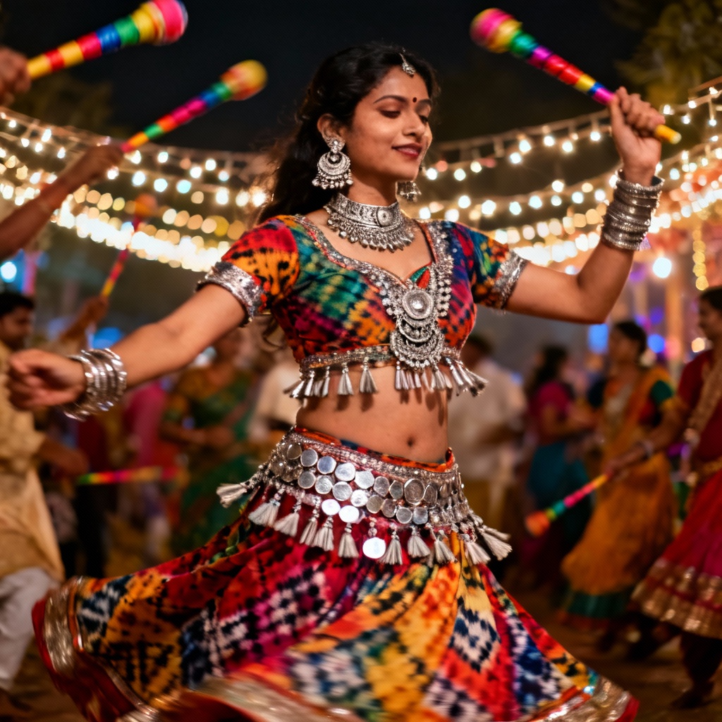 AI bandhani ghagra choli with mirror work