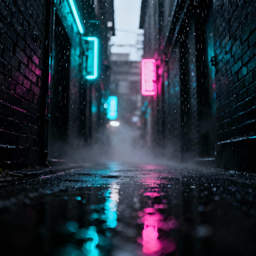 AI black neon cyberpunk alley scene