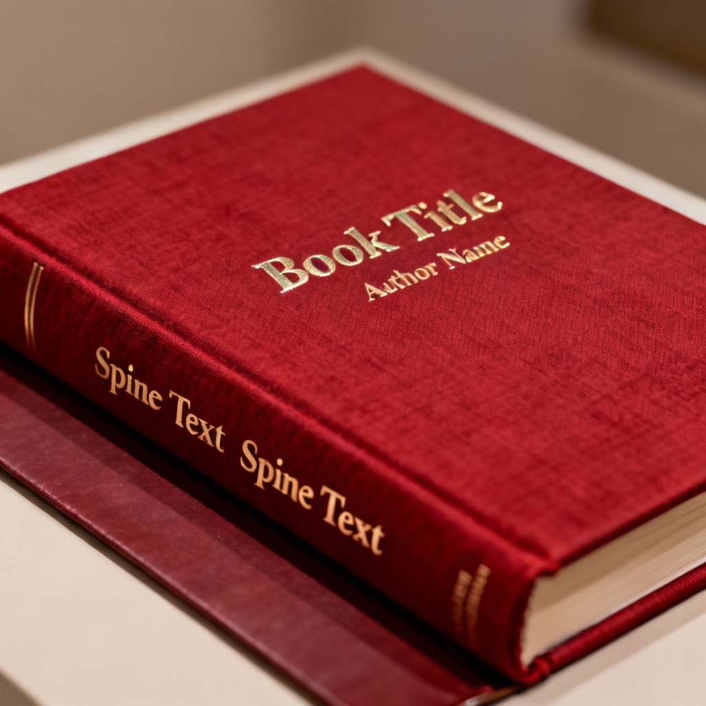 Crimson cloth dust jacket with foil stamp and wraparound spine