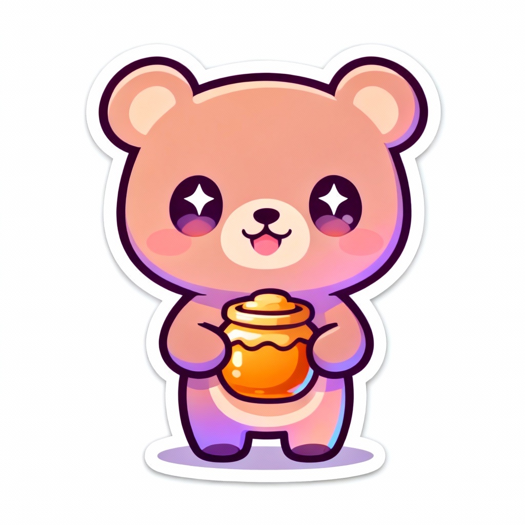 AI cartoon bear holding honey pot in kawaii style