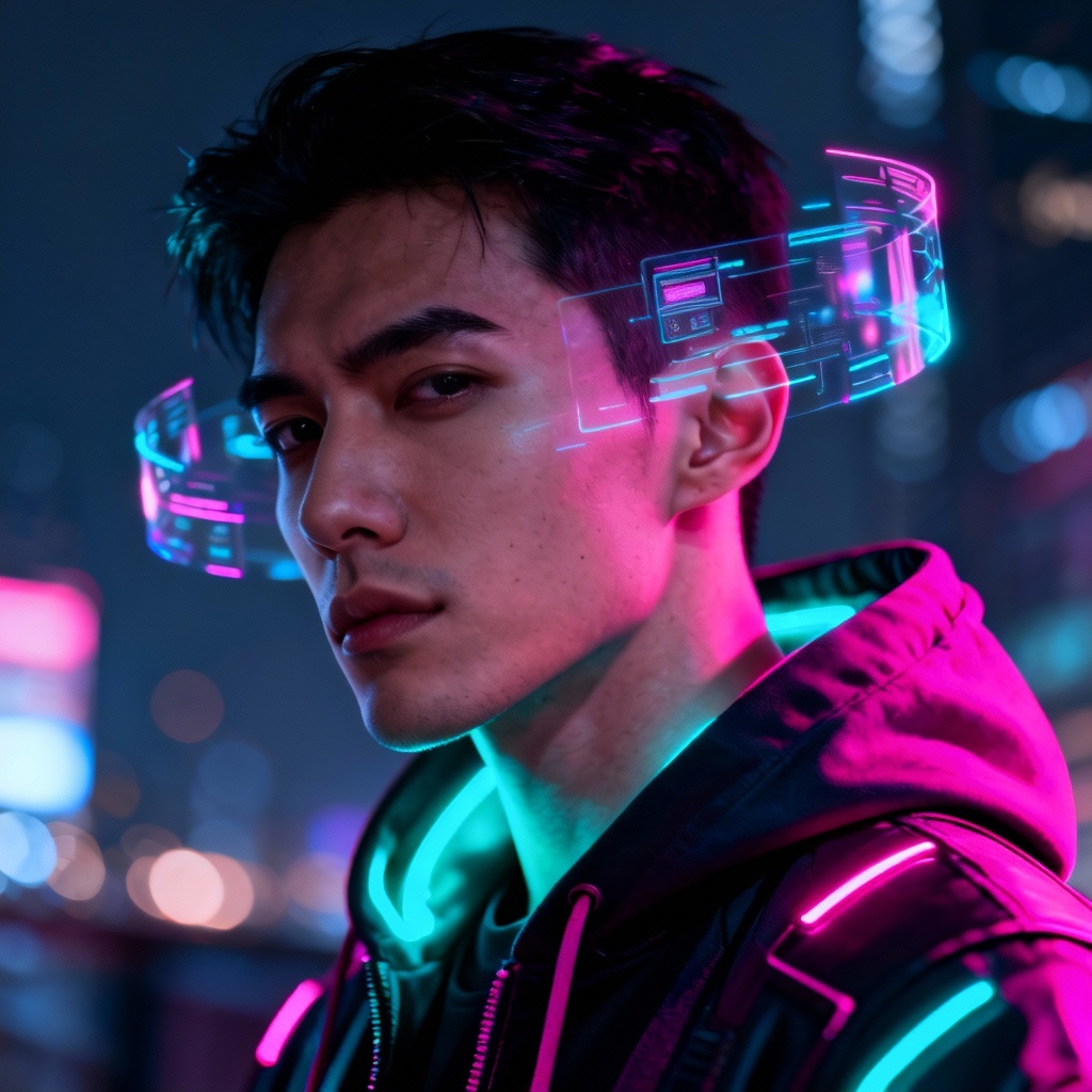 Neon cyberpunk avatar with glowing accents