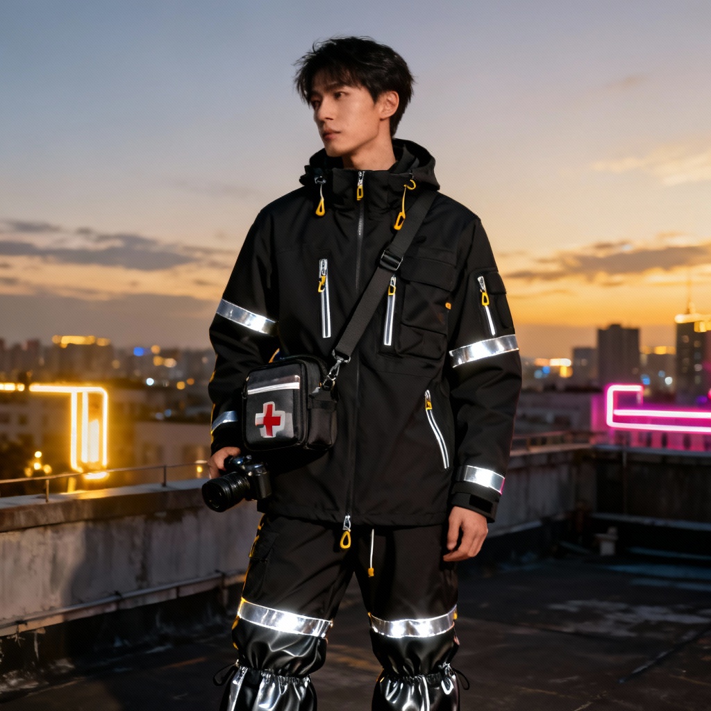AI urban explorer techwear outfit