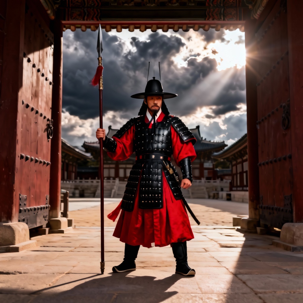 AI Joseon royal guard avatar at palace gate
