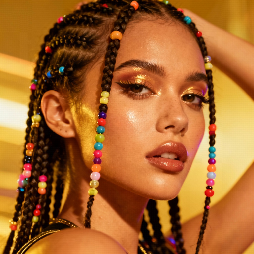 AI micro braids with colorful beads in Y2K style