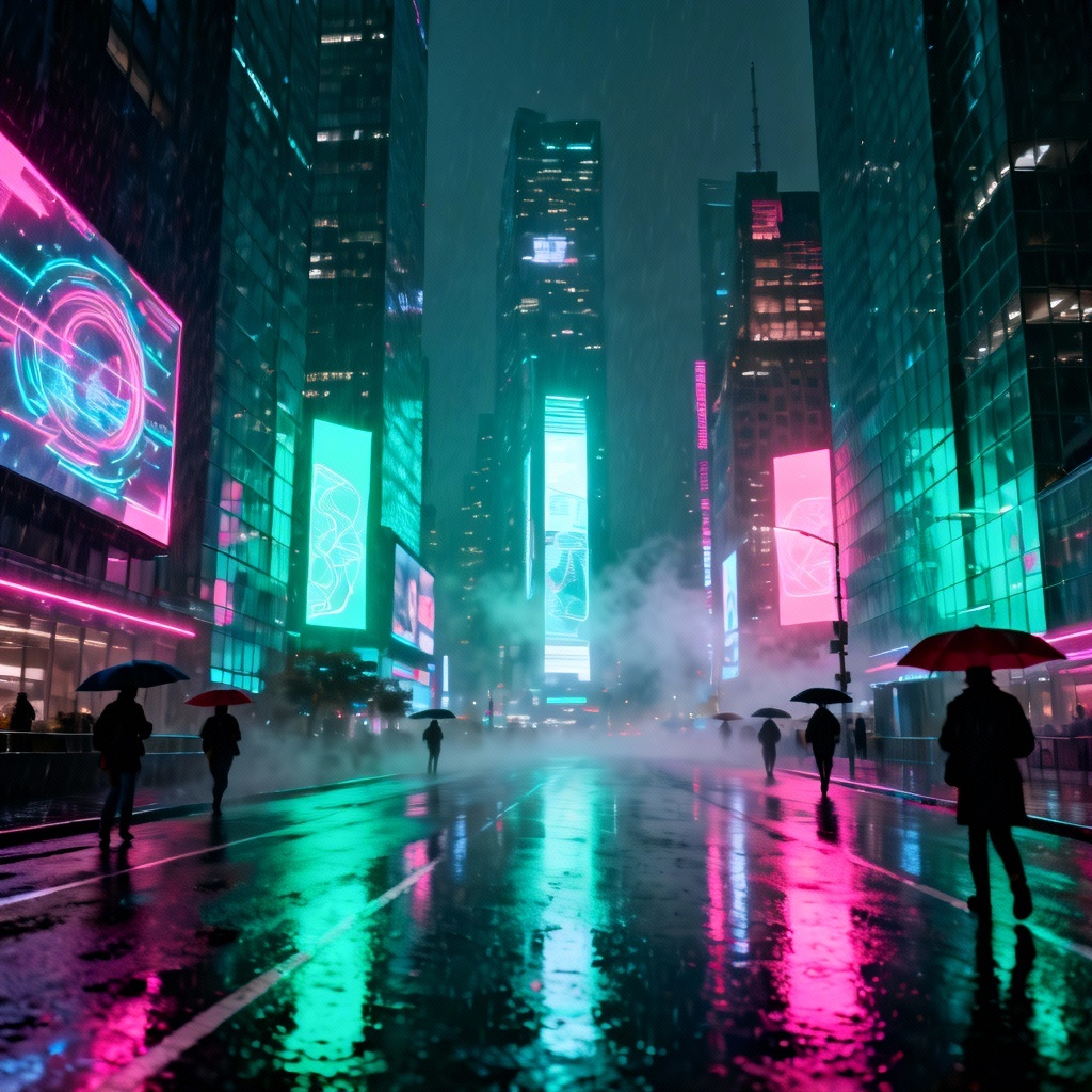 AI urban generator neon skyline street at night