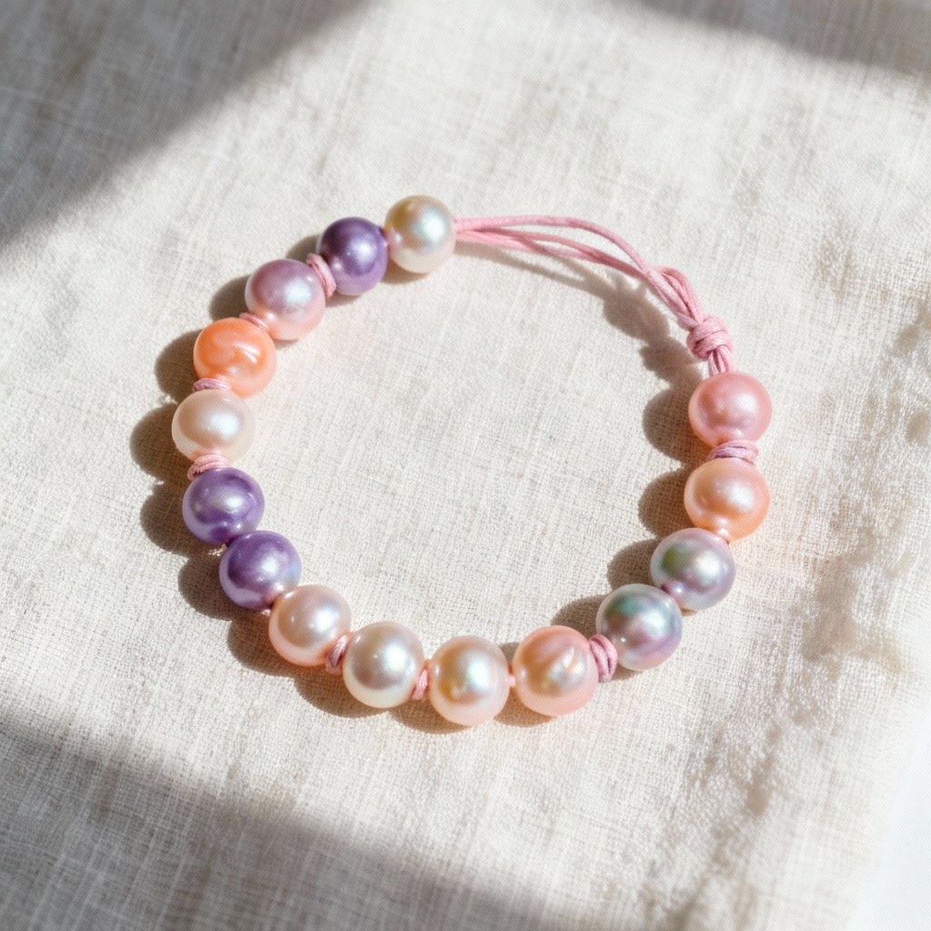 AI pastel freshwater pearl bracelet flat lay