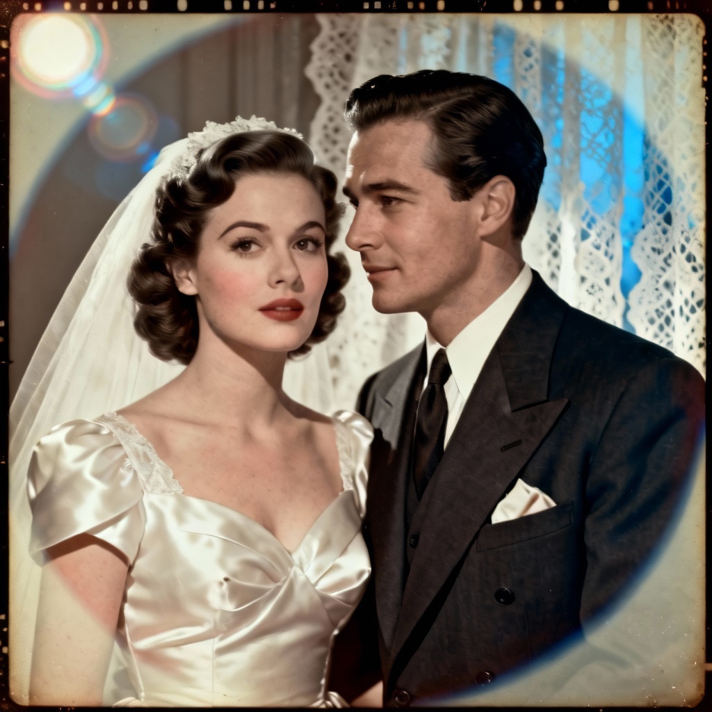 AI colorized 1940s wedding photo restoration