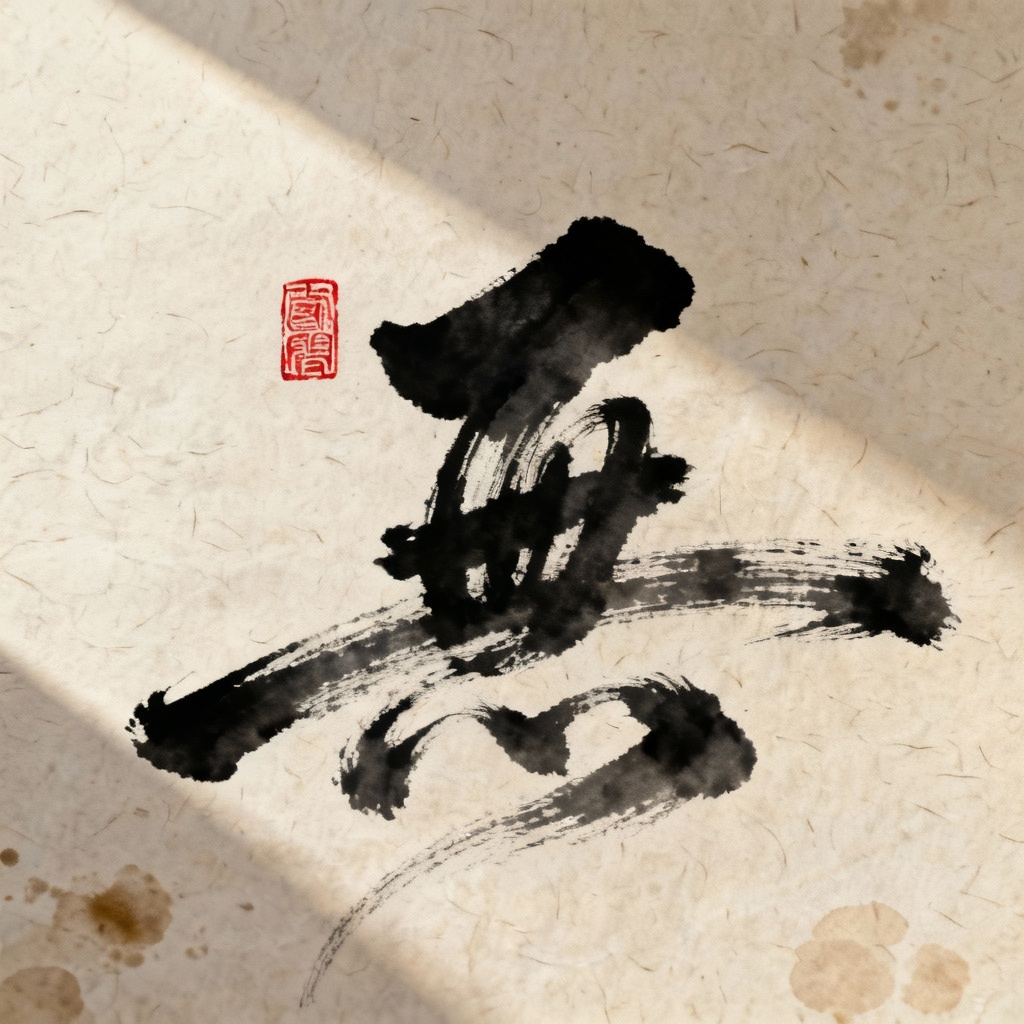 AI Chinese brush calligraphy banner with red seal