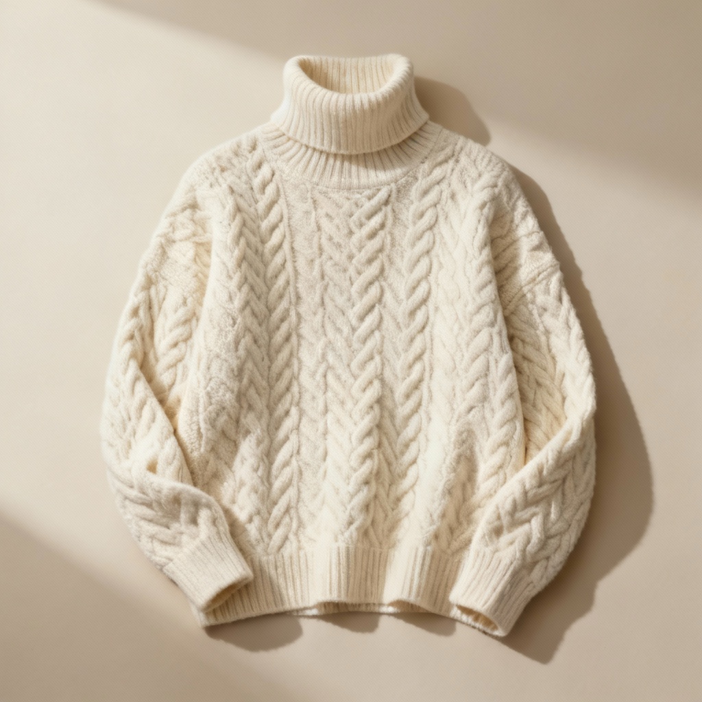 AI cable knit turtleneck sweater product image