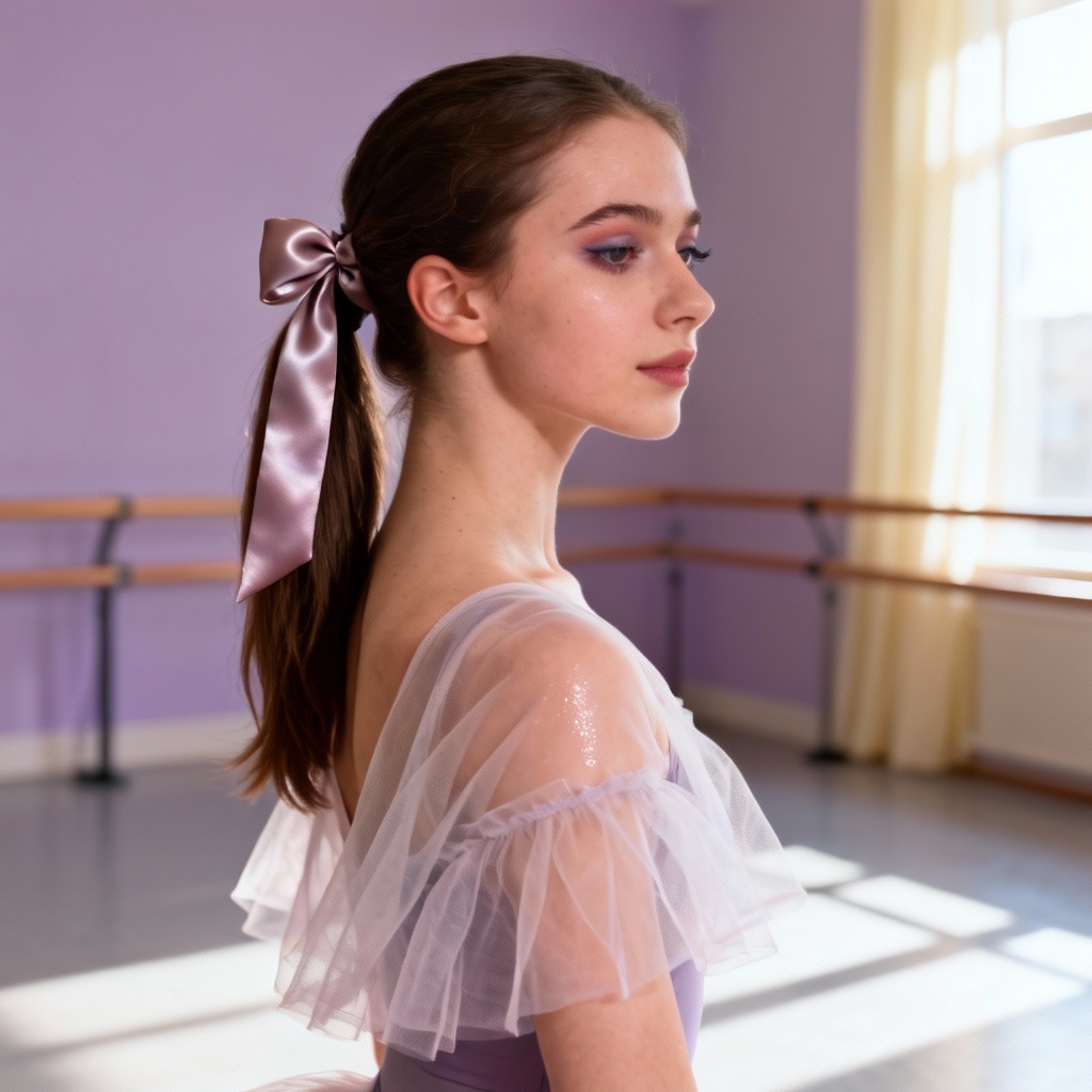 AI balletcore coquette girl with satin bows and tulle