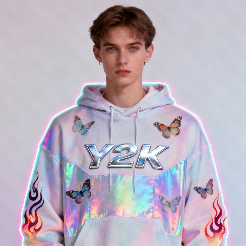 AI Y2K hoodie virtual try on preview on a model
