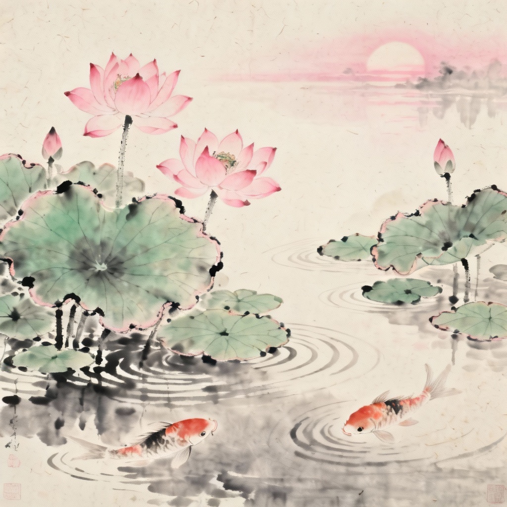 AI lotus pond Chinese painting in gongbi style