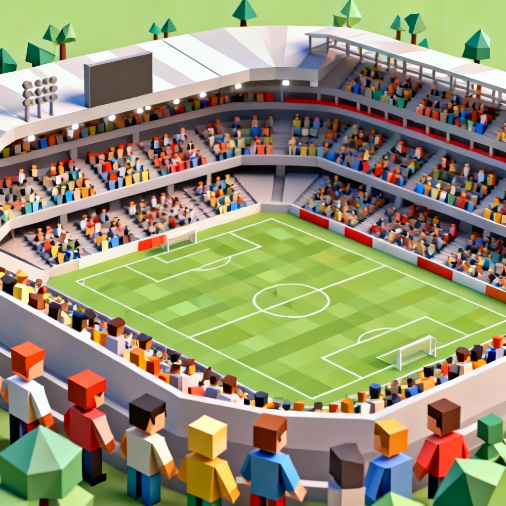 Low poly isometric 3D crowd in a stadium