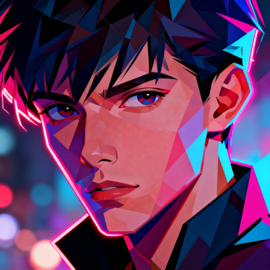 AI Varspura style portrait with neon edges and geometric shadows