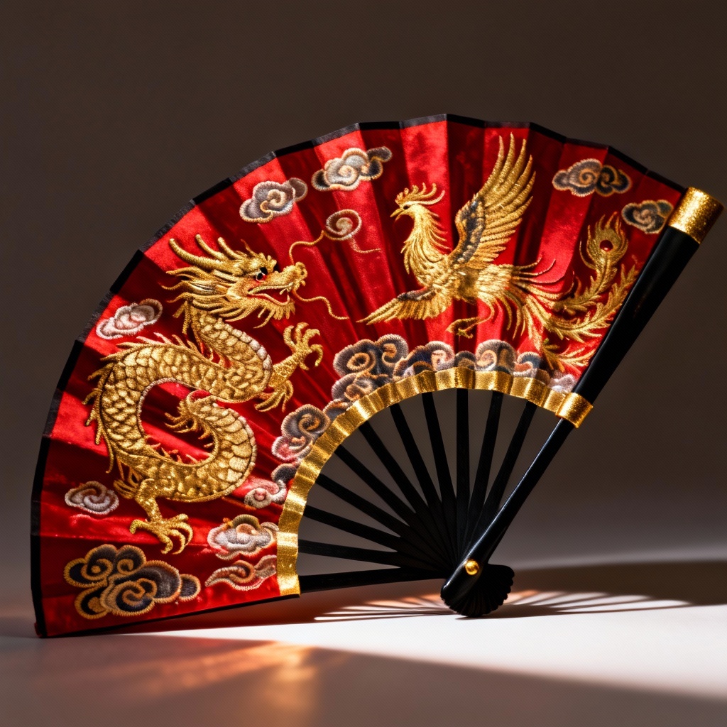 AI dragon and phoenix folding fan