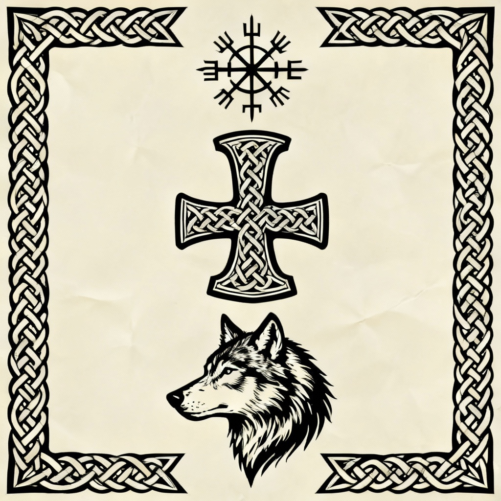 AI Viking tattoo flash sheet with Norse symbols