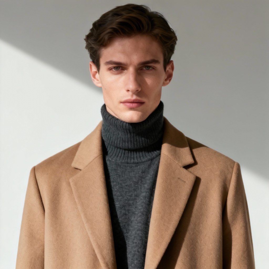 AI high collar fashion portrait in studio lighting