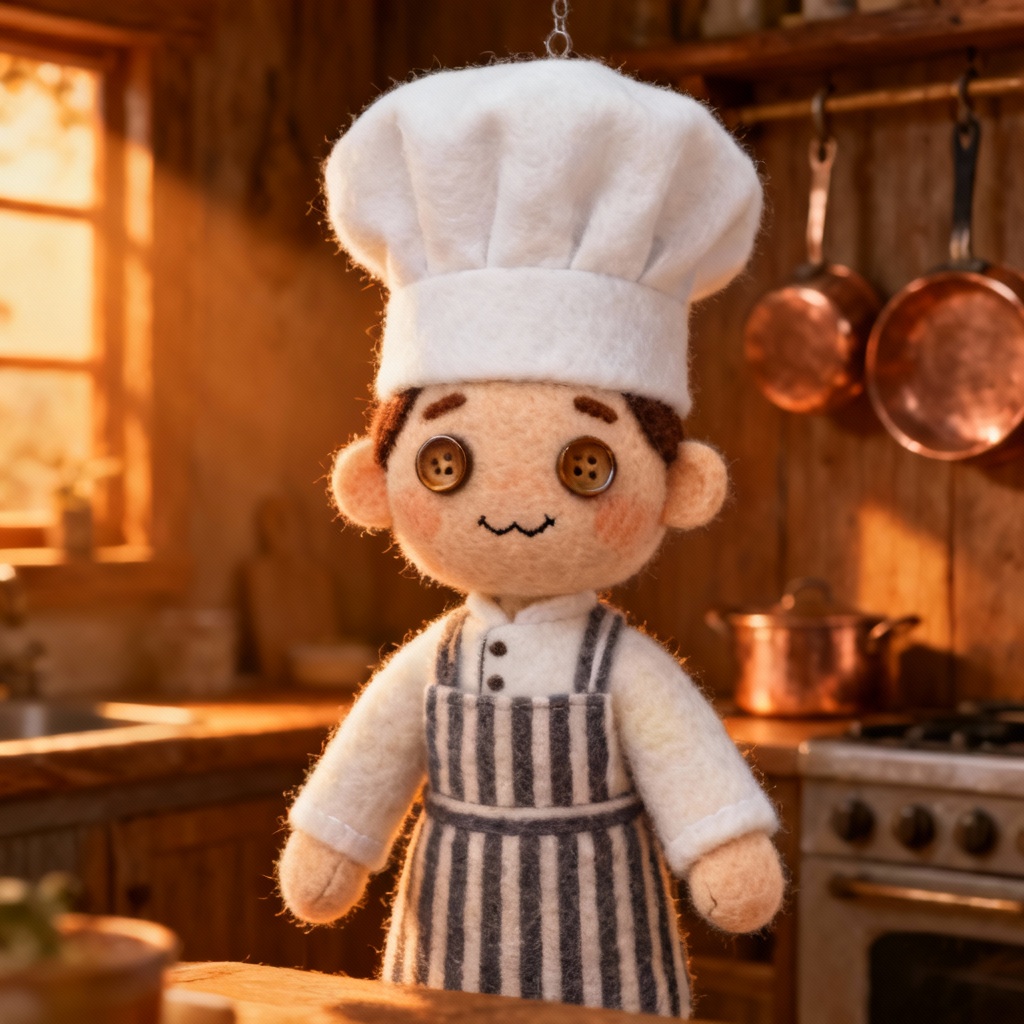AI muppet-style chef puppet in a cozy kitchen