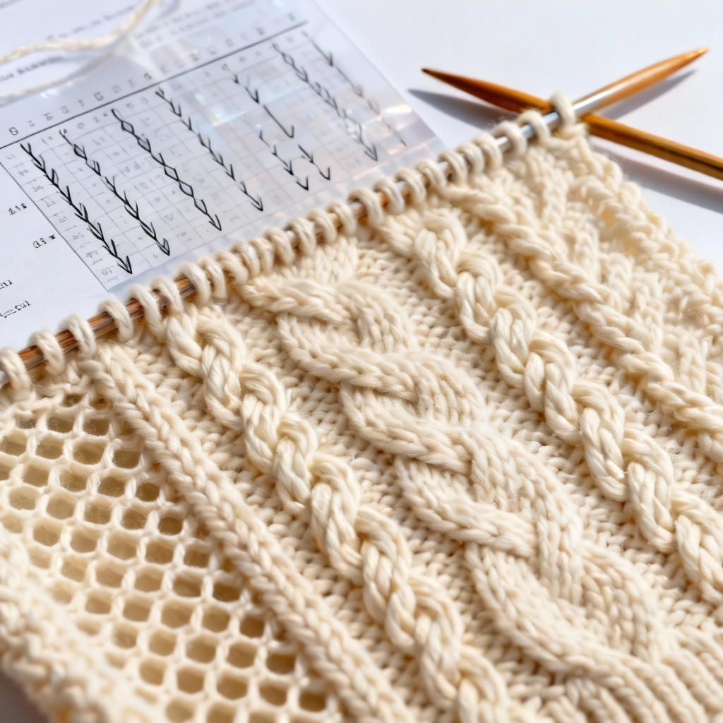 AI Aran cable panel with braided and honeycomb textures