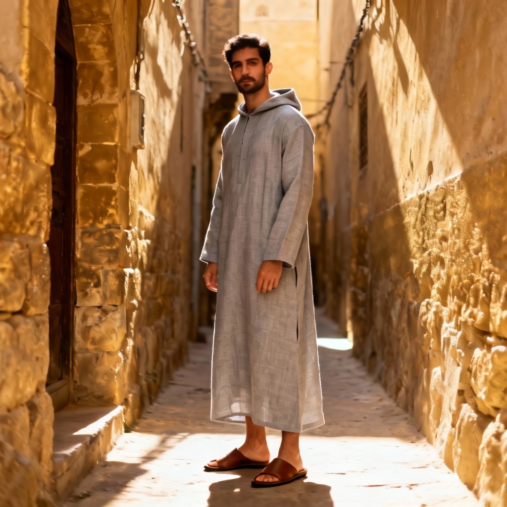 Men’s casual linen djellaba street style