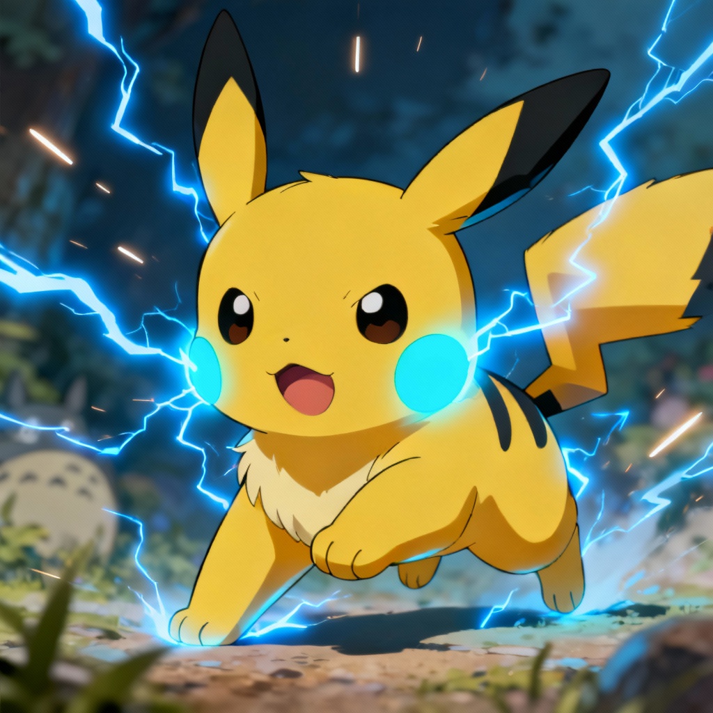 AI fan-made electric creature with glowing cheeks and thunder aura