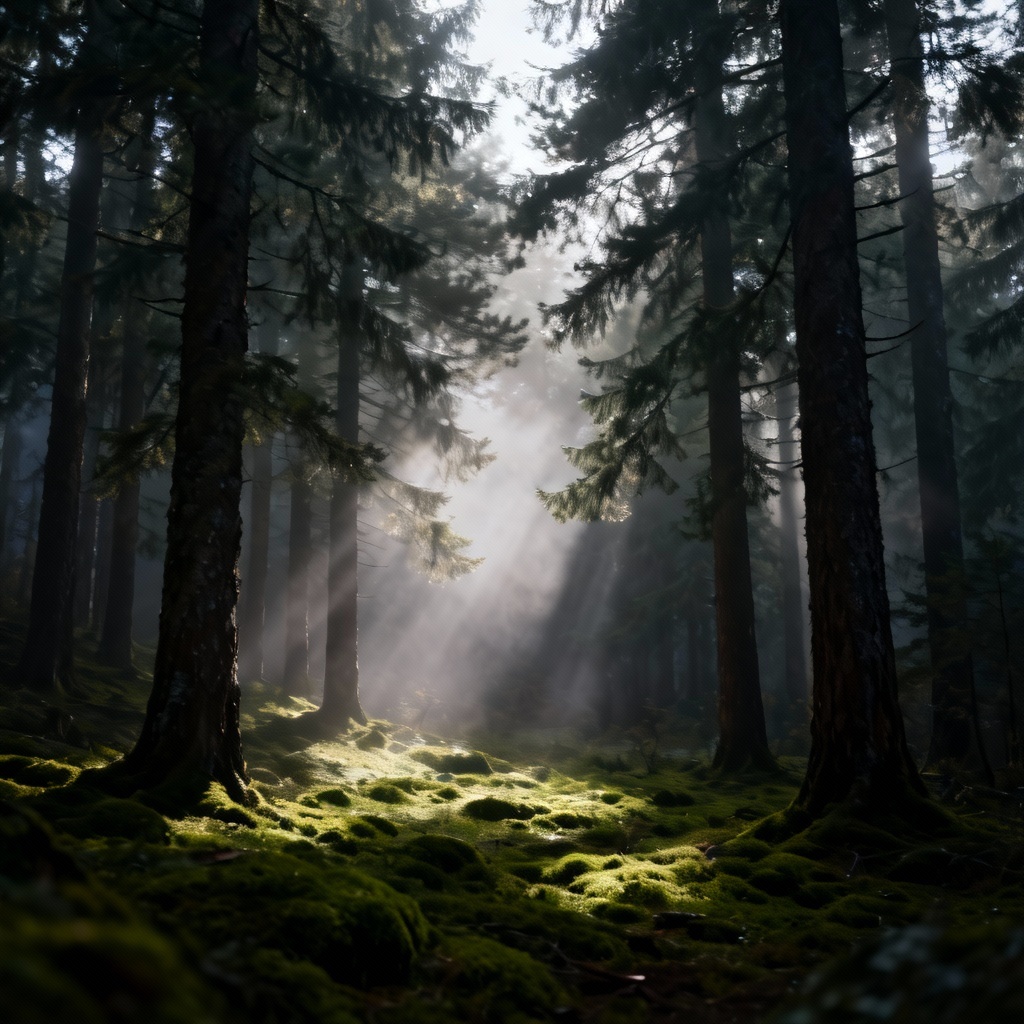 AI sun rays in forest