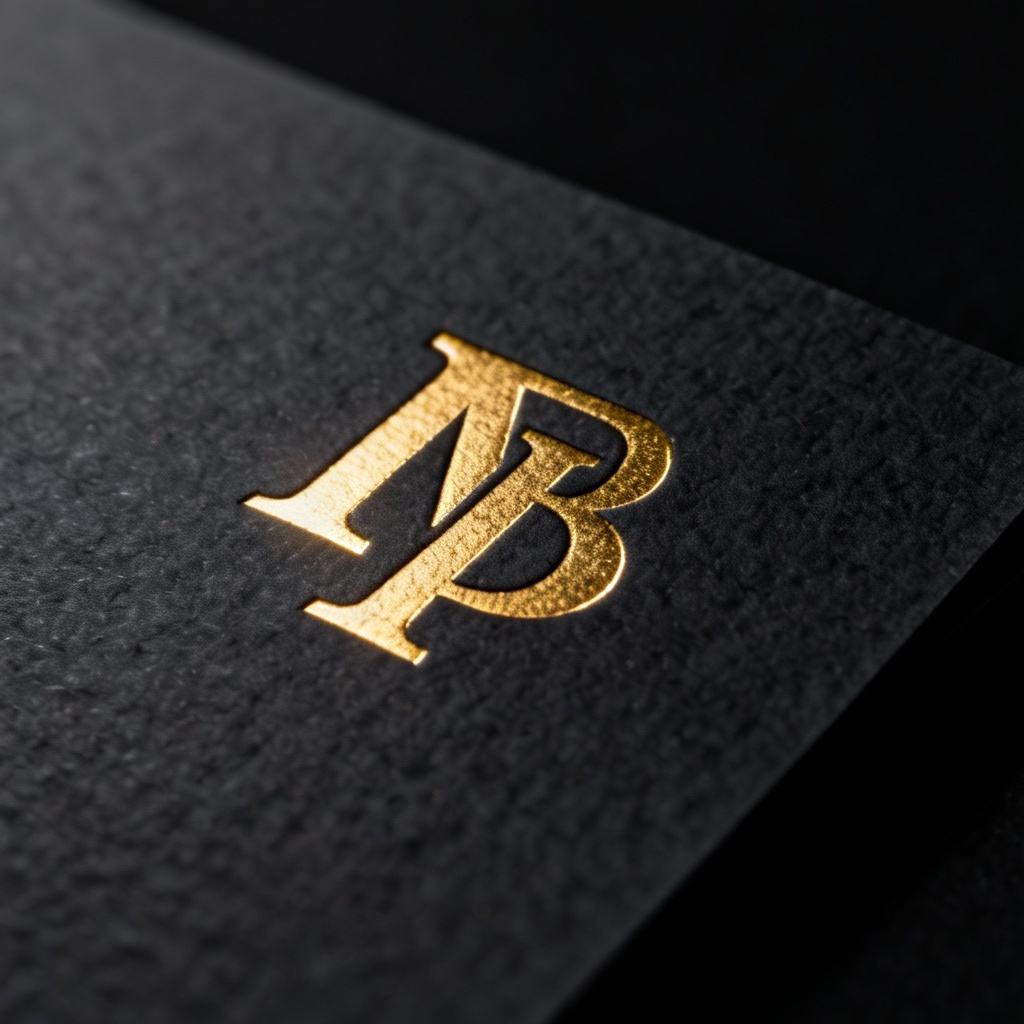 AI-generated gold foil emboss on black paper logo mockup