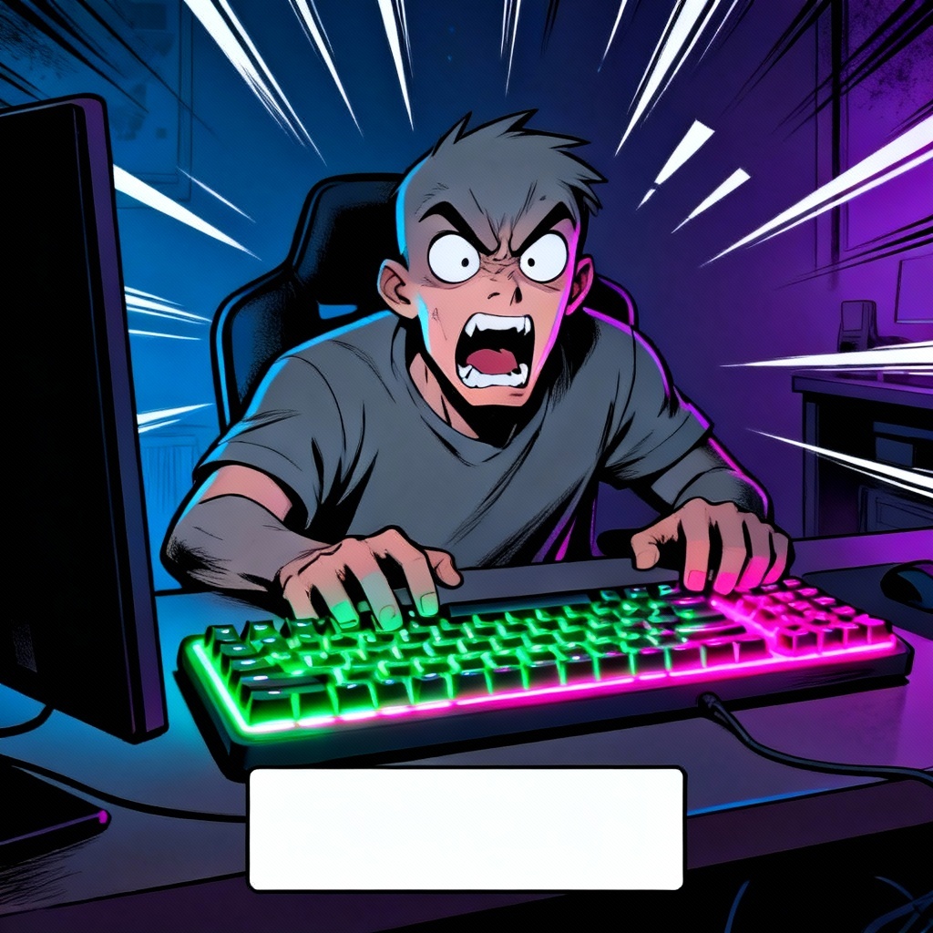 AI gaming NPC meme scene with rage expression