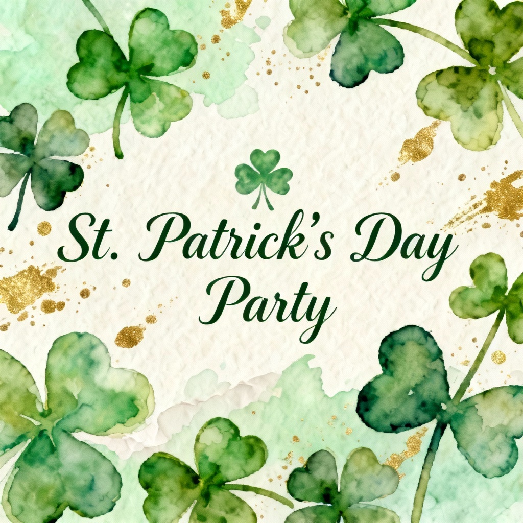 AI shamrock party invitation with watercolor style
