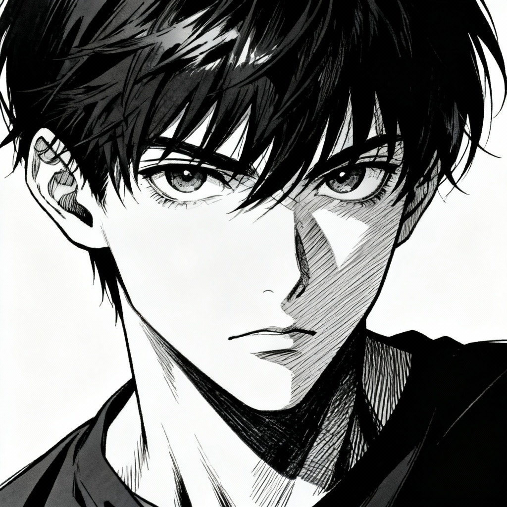 AI monochrome manga screentone portrait