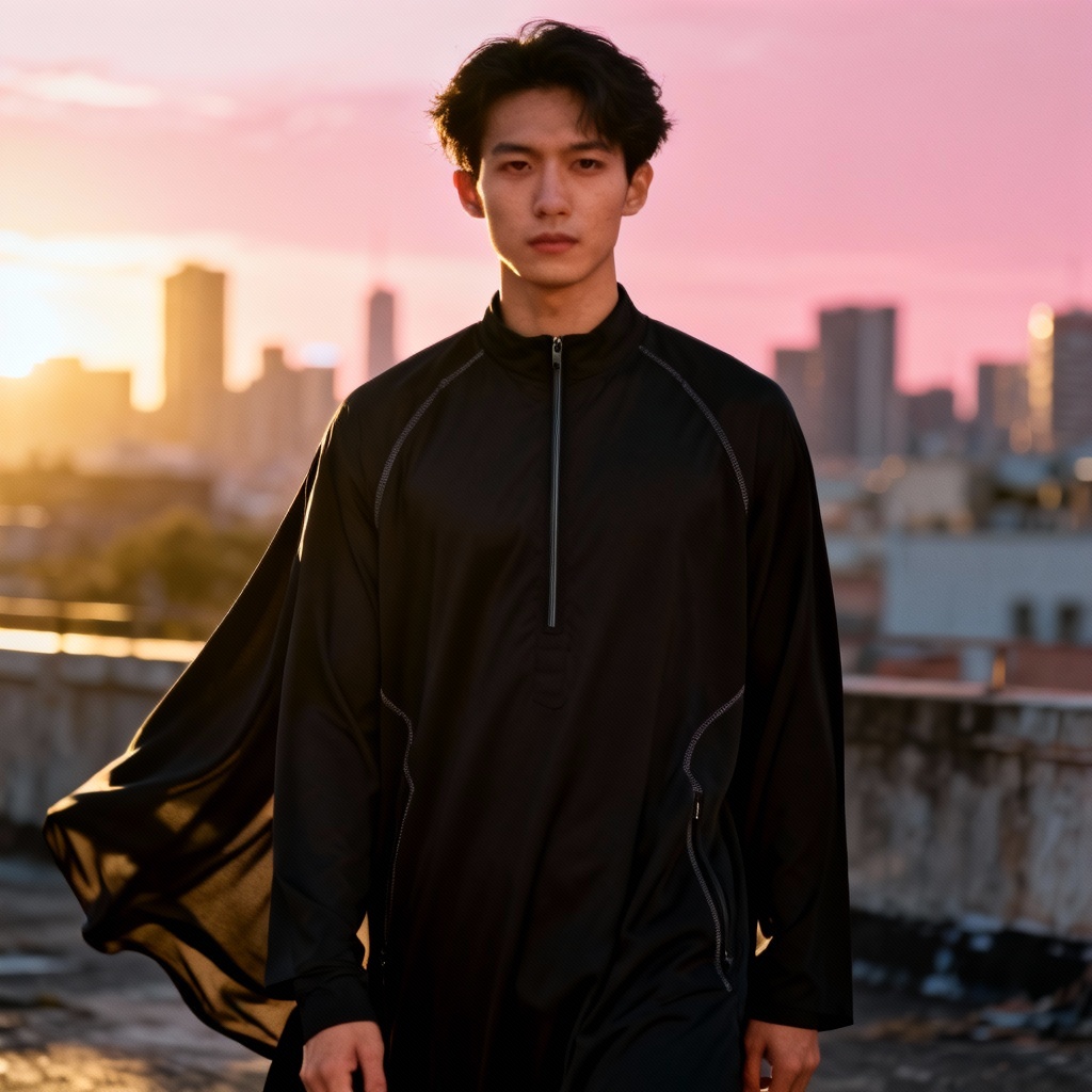 AI modern black thobe with minimalist streetwear design