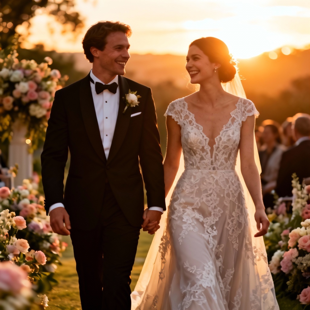 AI Golden Hour Vineyard Wedding Photo