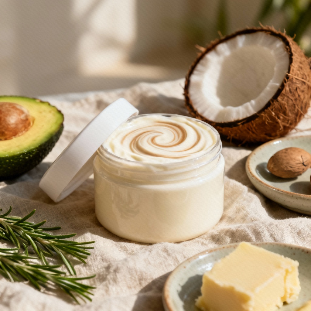 AI hair mask spa scene with natural ingredients