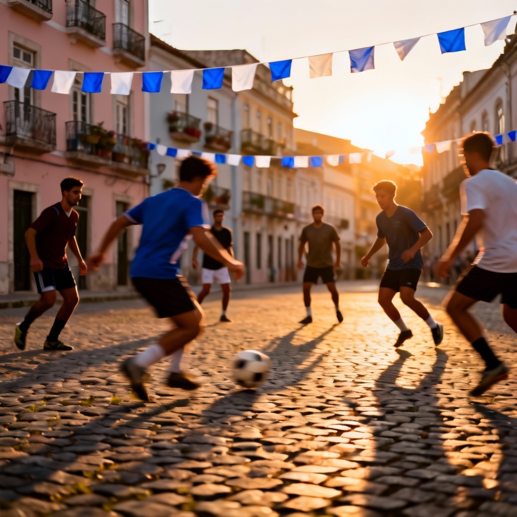 AI street football game set in a colorful Buenos Aires-style neighborhood