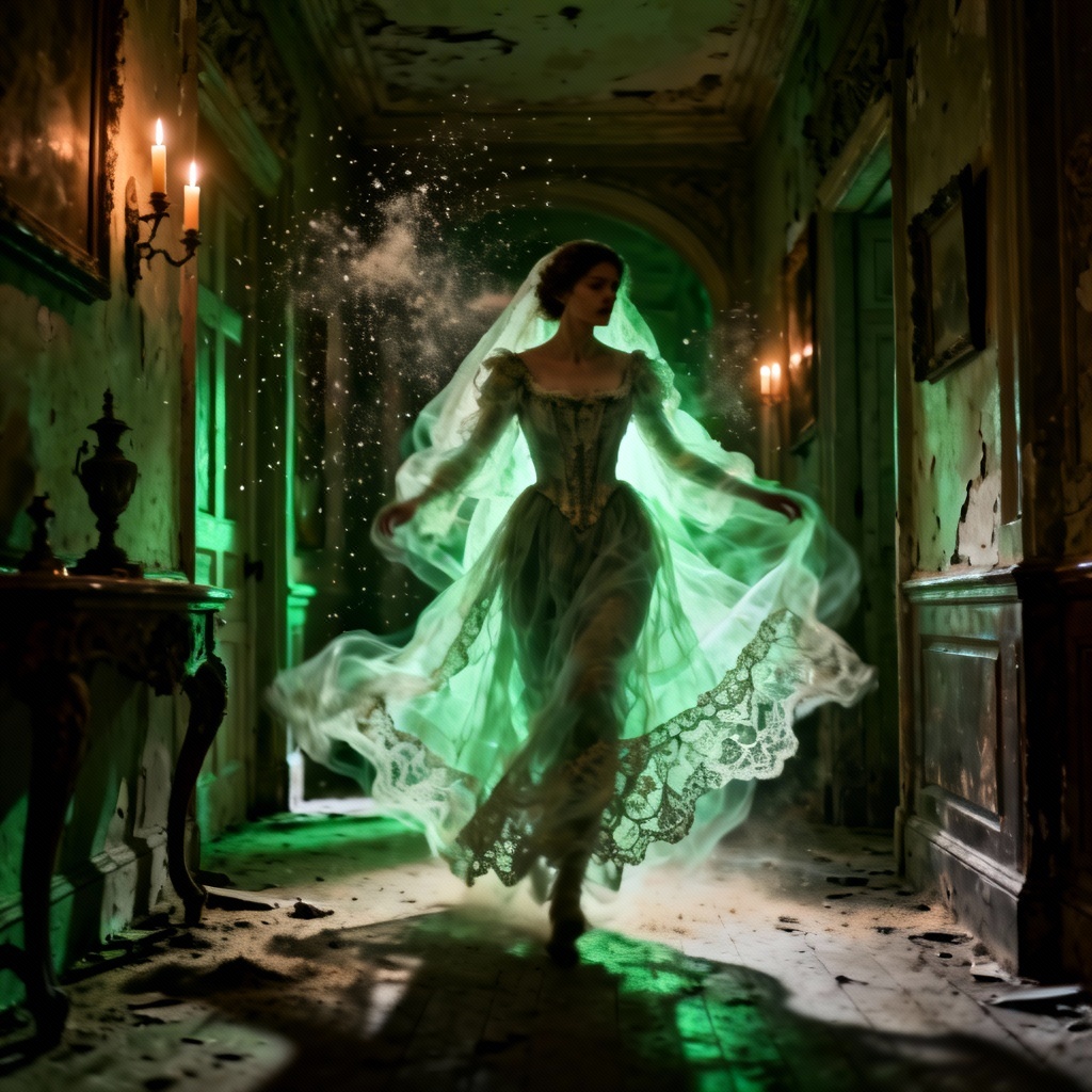 AI Victorian ghost in abandoned manor