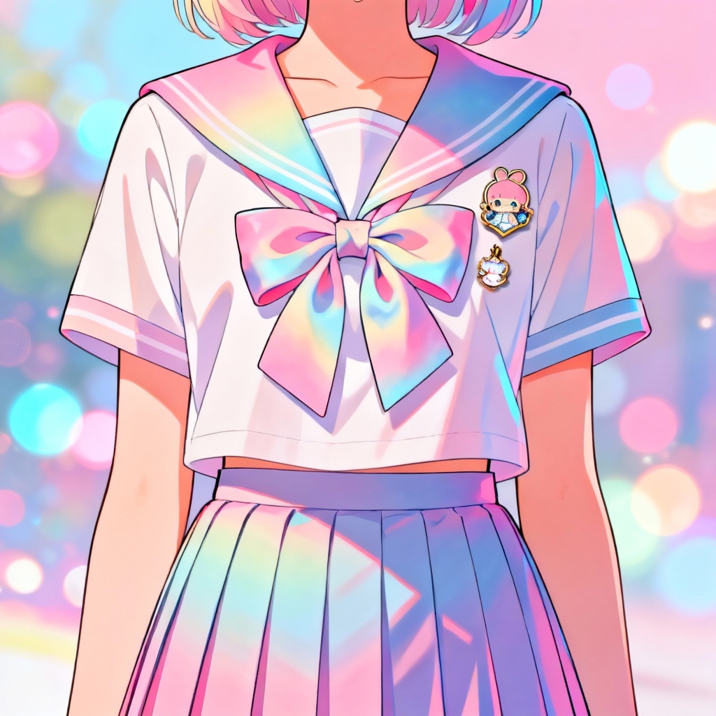 AI pastel seifuku with gradient sailor collar and cute ribbon