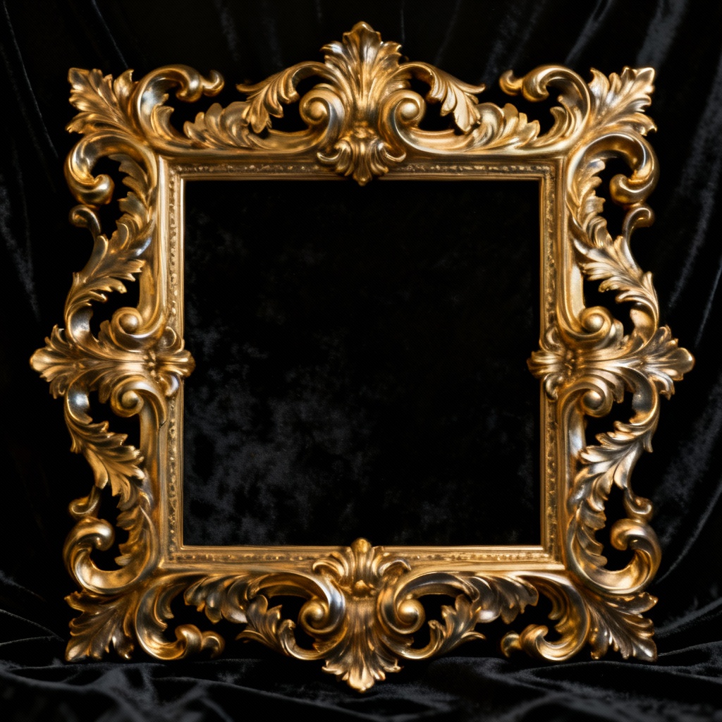 AI ornate baroque filigree frame in gold with acanthus leaves