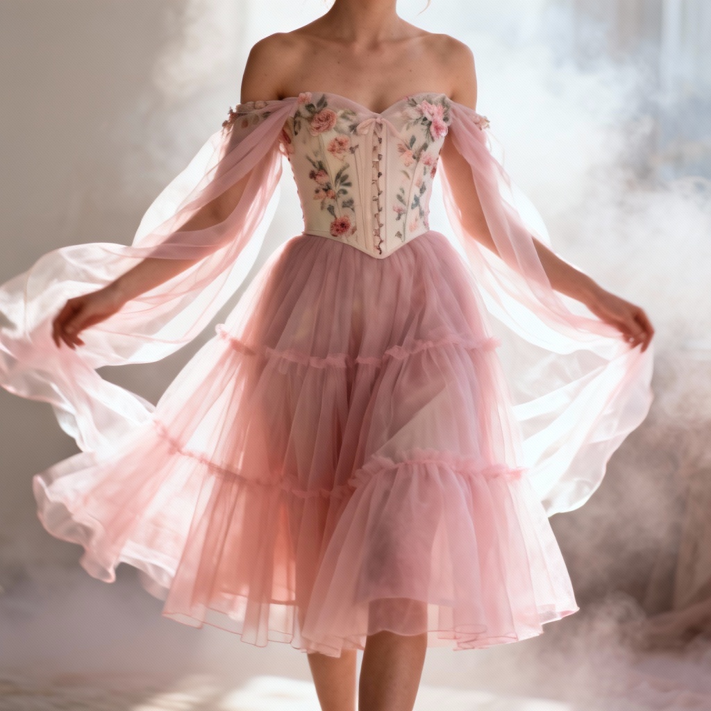 AI Romantic Tutu in blush tulle and organza