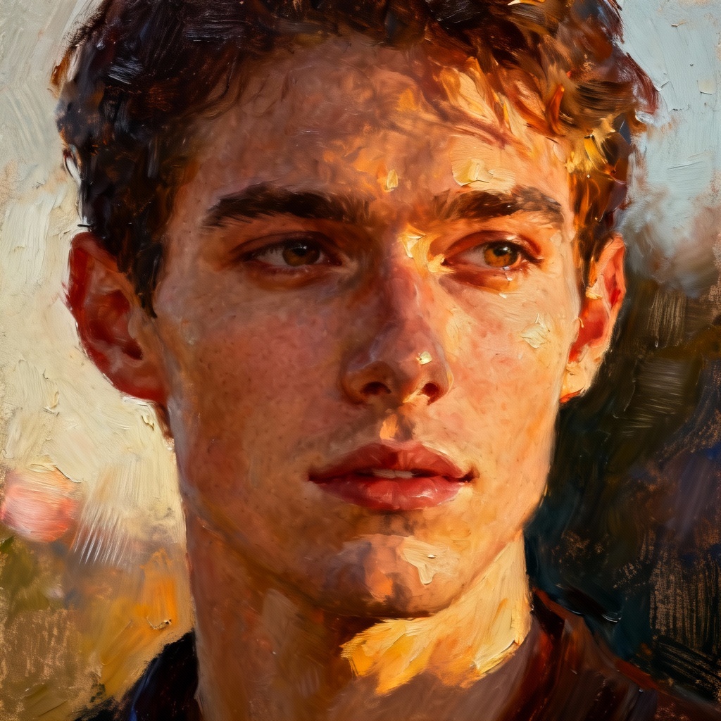 AI portrait with expressive oil brushstrokes and canvas texture